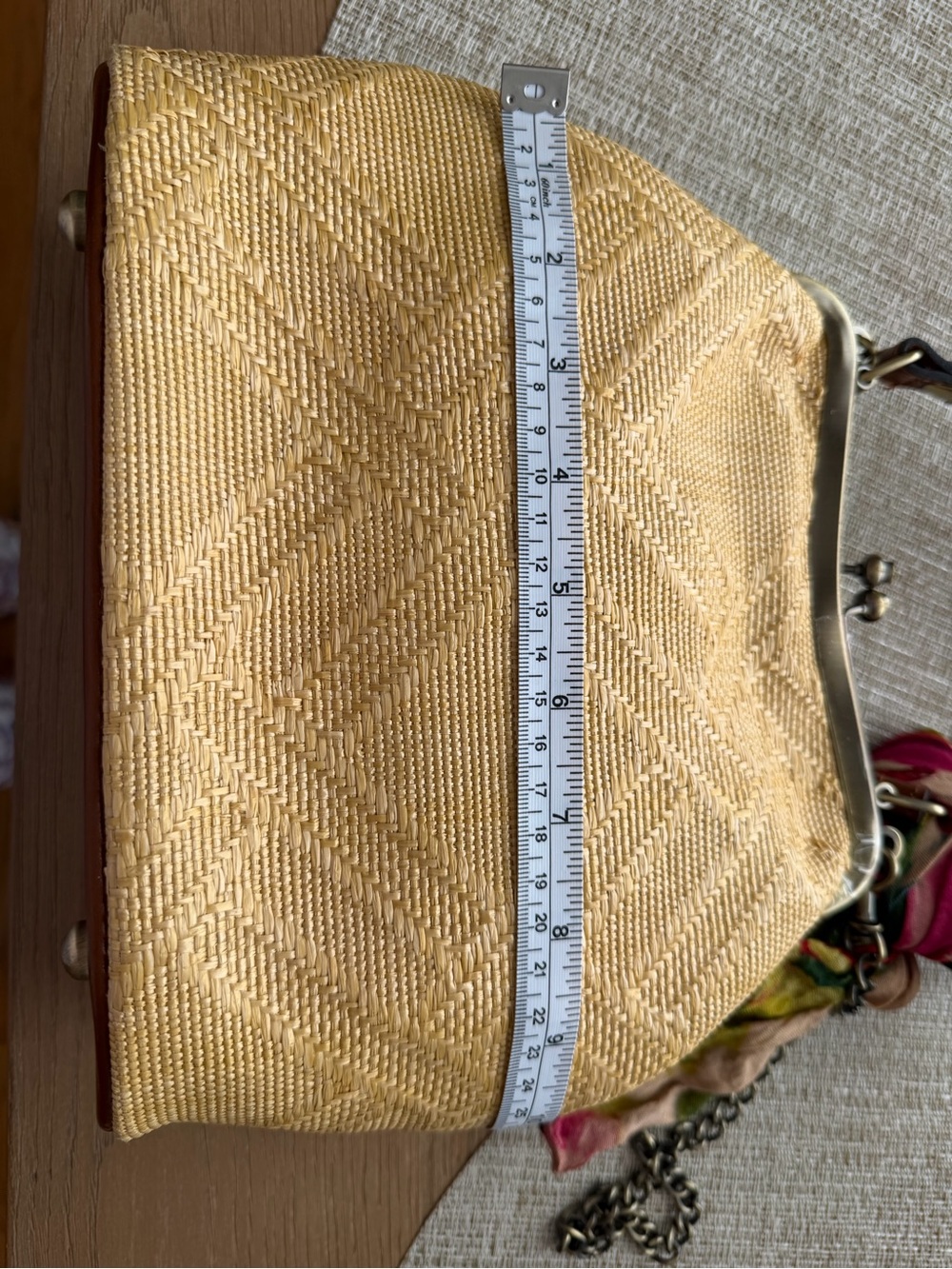 Patricia Nash Woven Straw Kiss Lock Frame Crossbody Bag | Chain Strap | Vintage - Picture 6 of 8